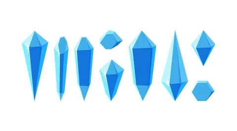 Ice crystal prisms or gem stones. Minerals or frozen pieces of ice for game Stock Illustration