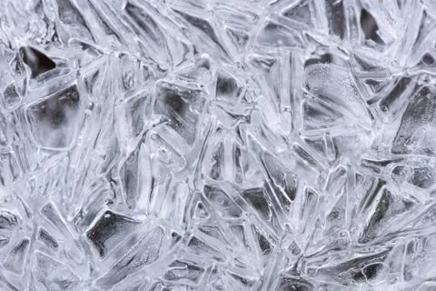 Ice crystals, close-up top view, background. Theme of winter and frost Fotos Stock