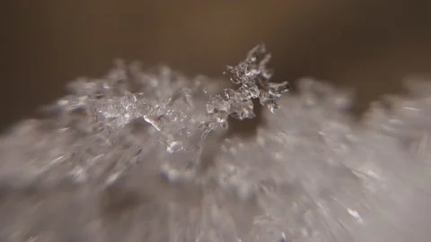 Ice crystals forms at on hoarfrost background. Snow under a microscope Stock Footage 145651321
