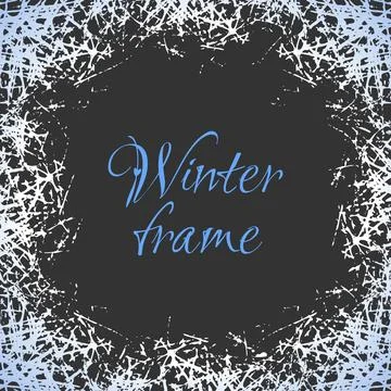 Ice crystals frame. Vector design border with frosted patterns on freeze winter Stock Illustration
