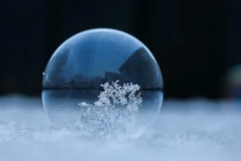 Ice crystals gathering on a bubble in sub zero temperatures Stock Photos