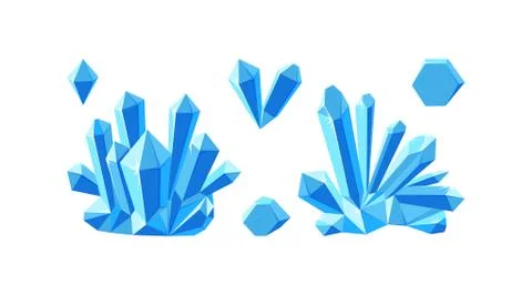 Ice crystals isolated in white background. Set of druses and separate crystals Illustrazione stock