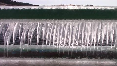 Ice Crystals on Pier Stock Footage 233469922