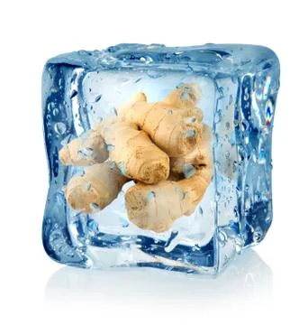 Ice cube and ginger Stock Photos