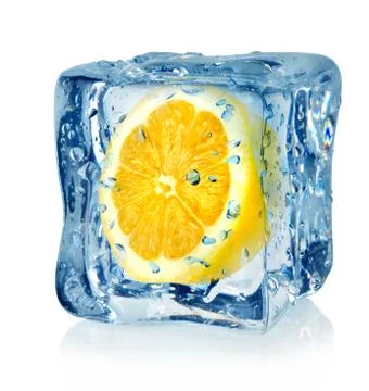 Ice cube and lemon Stock Photos