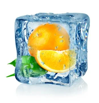 Ice cube and orange Stock Photos