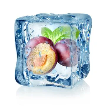 Ice cube and plum Stock Photos