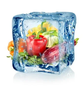 Ice cube and vegetables Stock Photos