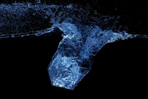 Ice cube and water splash 3D render 스톡 일러스트