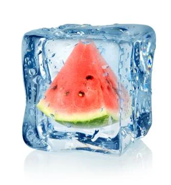 Ice cube and watermelon Stock Photos