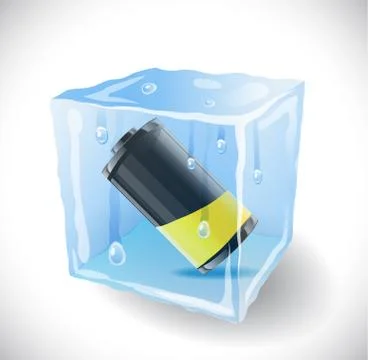 Ice cube with battery. Stock Illustration
