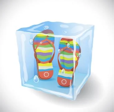 Ice cube with beach slippers . Stock Illustration