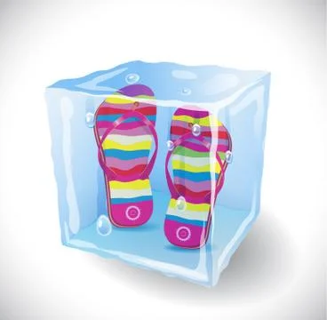 Ice cube with beach slippers . Stock Illustration