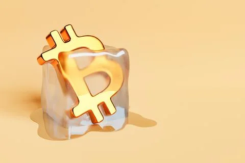 Ice cube with bitcoin symbol Stock Illustration