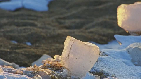 Ice Cube Blocks on Ground in Warm Sunset Light 스톡 동영상 326371291