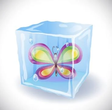 Ice cube with butterfly Stock Illustration