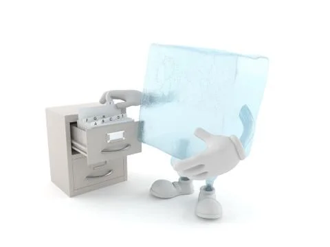 Ice cube character with archive Stock Illustration