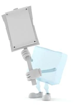 Ice cube character holding protest sign Stock Illustration
