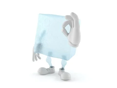 Ice cube character with ok gesture Stock Illustration