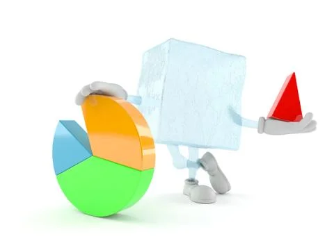 Ice cube character with pie chart 스톡 일러스트