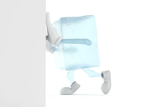 Ice cube character pushing wall Illustrazione stock