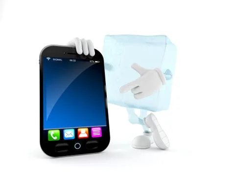 Ice cube character with smartphone イラスト素材