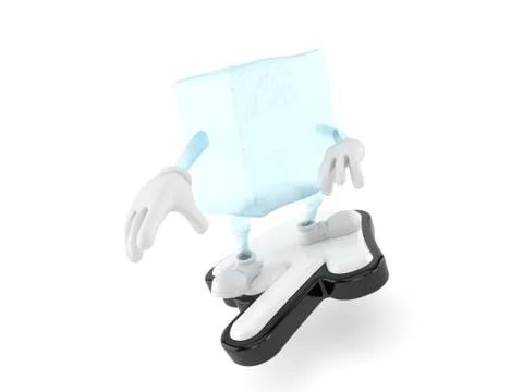 Ice cube character surfing on cursor Stock Illustration