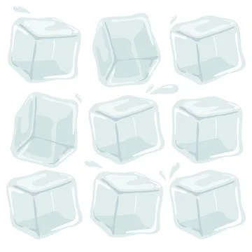 Ice cube collection. Cold drink melted ice cubes on white background. Stock Illustration