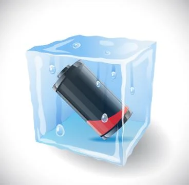Ice cube with empty battery. Stock Illustration