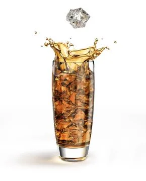 Ice cube falling into a tall glass, splashing. Stock Illustration