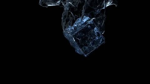 Ice cube falling through the water, 3D animated slo-mo Stockbeeldmateriaal 51615639