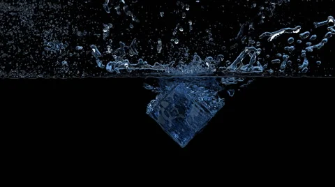 Ice cube falling into the water, 3D animation Stock-Footage 50554405