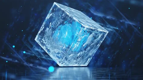 Ice cube. Frozen water cube shape abstract background. Crystal winter design. Stock Footage 169391925