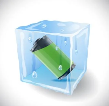 Ice cube with full battery. Stock Illustration