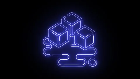 Ice Cube Icon Isolated on Black Background, Cold Neon Line Motion Graphic A.. Video stock 325380153