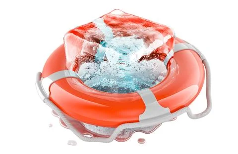 Ice cube inside lifebuoy. 3D rendering 스톡 일러스트