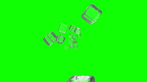 Ice cube pieces flying towards 3D animation on green background Stock Footage 127295876