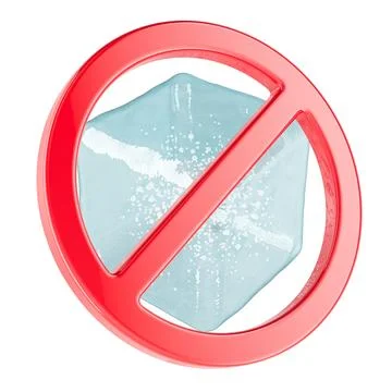 Ice cube with prohibition sign. 3D rendering Stock Illustration