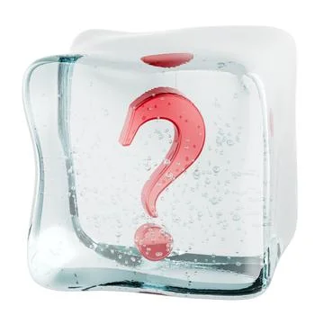 Ice cube with question mark symbol, concept of uncertainty, frozen doubt or.. Stock Illustration