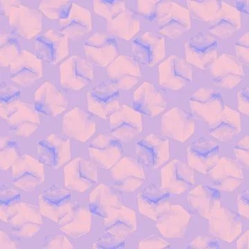 Ice cube seamless pattern on violet background. Hand drawn watercolor illustr 스톡 일러스트