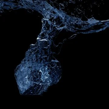 Ice cube splash 3D render Illustrazione stock