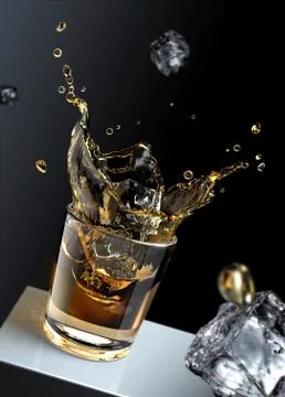 Ice cube splashing into a glas of liquid. Stock Illustration