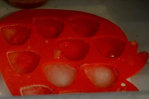 Ice cube tray in freezer close-up 写真素材