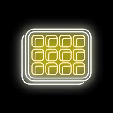 Ice cube tray glowing neon vector icon design Stock Illustration