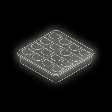 Ice cube tray making cat shaped ice cubes glowing on dark background Stock Illustration