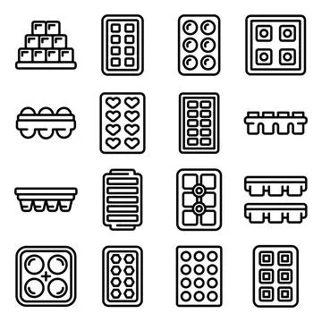 Ice cube trays icons set, outline style Stock Illustration
