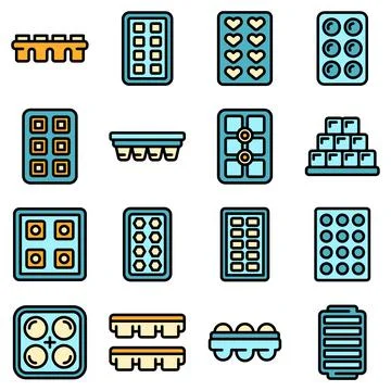 Ice cube trays icons set vector flat Stock Illustration