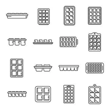 Ice cube trays icons set outline vector. Cool container Stock Illustration