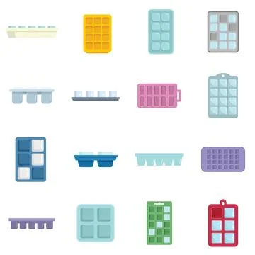 Ice cube trays icons set flat vector. Cool container 스톡 일러스트