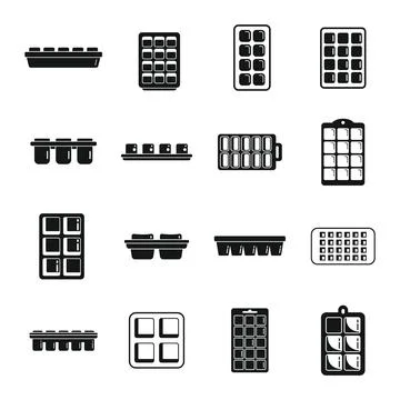 Ice cube trays icons set simple . Cool container 스톡 일러스트